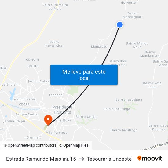 Estrada Raimundo Maiolini, 15 to Tesouraria Unoeste map