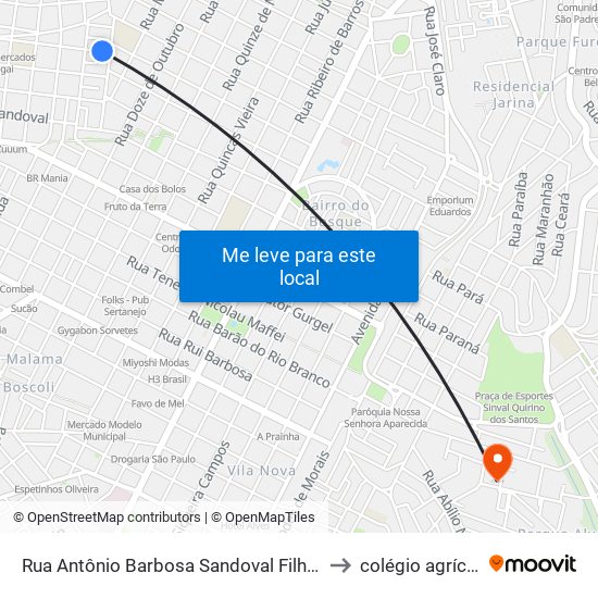 Rua Antônio Barbosa Sandoval Filho, 37 to colégio agrícola map