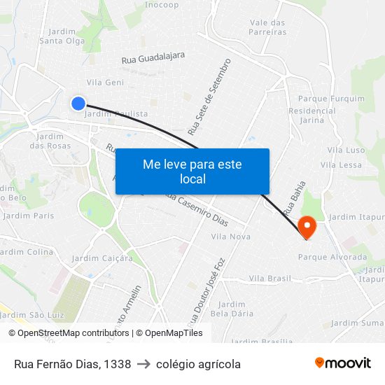 Rua Fernão Dias, 1338 to colégio agrícola map