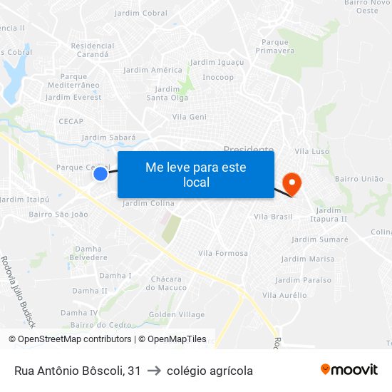 Rua Antônio Bôscoli, 31 to colégio agrícola map