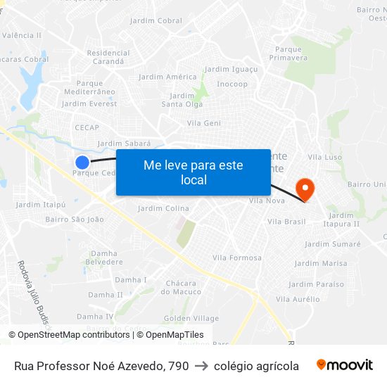 Rua Professor Noé Azevedo, 790 to colégio agrícola map