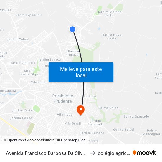 Avenida Francisco Barbosa Da Silva, 154 to colégio agrícola map