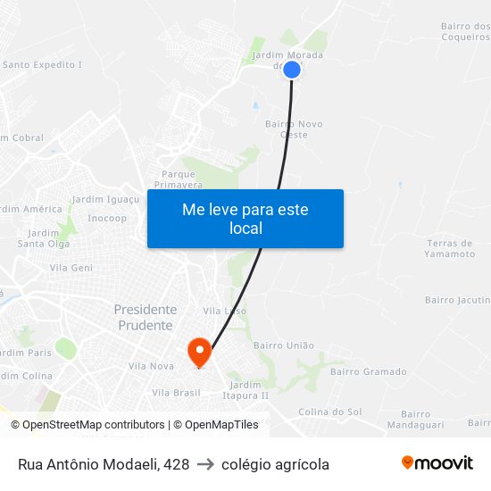 Rua Antônio Modaeli, 428 to colégio agrícola map