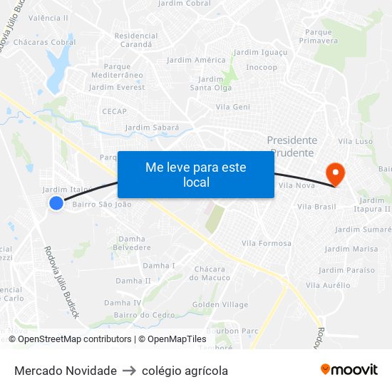 Mercado Novidade to colégio agrícola map