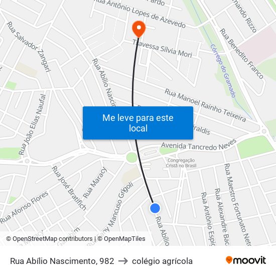 Rua Abílio Nascimento, 982 to colégio agrícola map