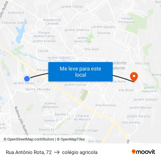 Rua Antônio Rota, 72 to colégio agrícola map