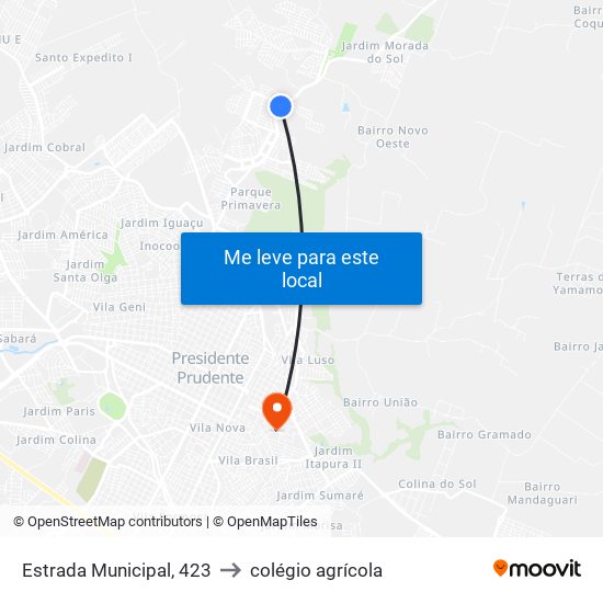 Estrada Municipal, 423 to colégio agrícola map