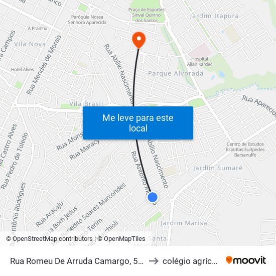 Rua Romeu De Arruda Camargo, 574 to colégio agrícola map