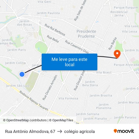 Rua Antônio Almodova, 67 to colégio agrícola map