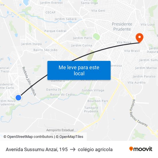Avenida Sussumu Anzaí, 195 to colégio agrícola map