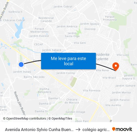 Avenida Antonio Sylvio Cunha Bueno, 54 to colégio agrícola map
