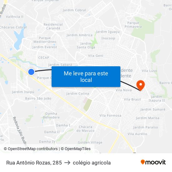 Rua Antônio Rozas, 285 to colégio agrícola map