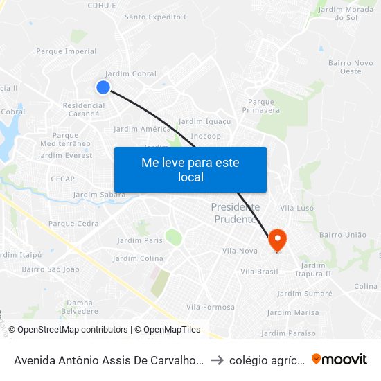 Avenida Antônio Assis De Carvalho, 853 to colégio agrícola map