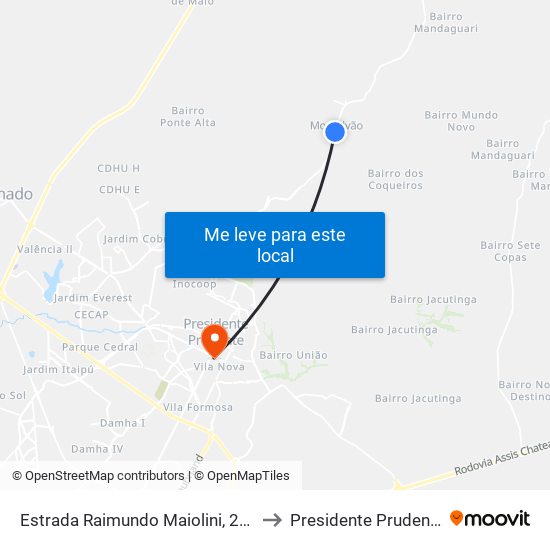 Estrada Raimundo Maiolini, 274 to Presidente Prudente map