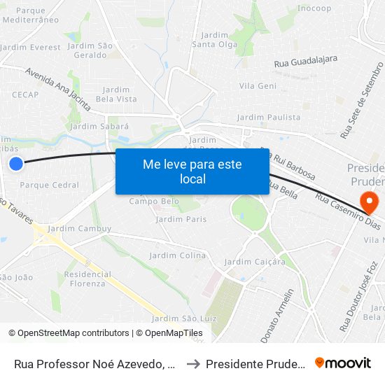 Rua Professor Noé Azevedo, 790 to Presidente Prudente map