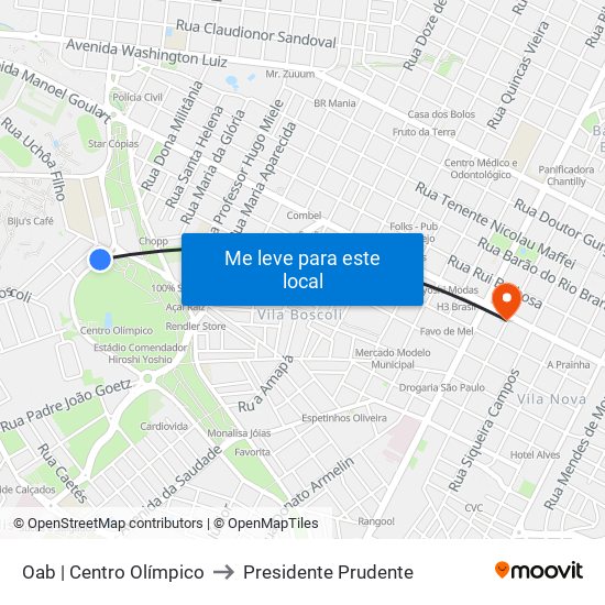 Oab | Centro Olímpico to Presidente Prudente map