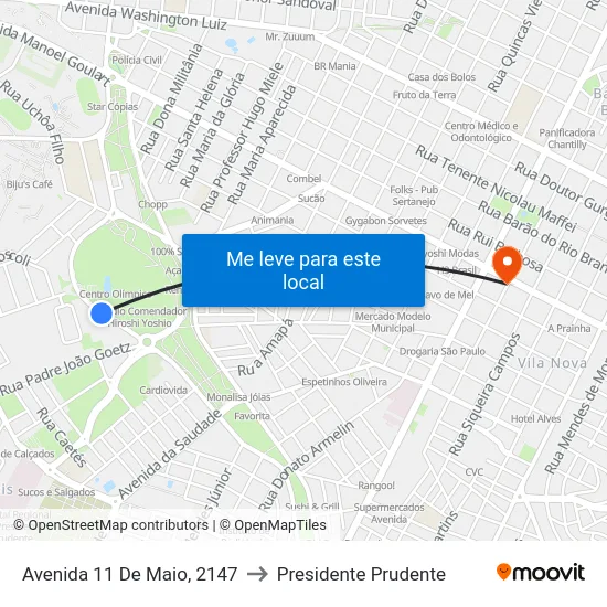 Avenida 11 De Maio, 2147 to Presidente Prudente map