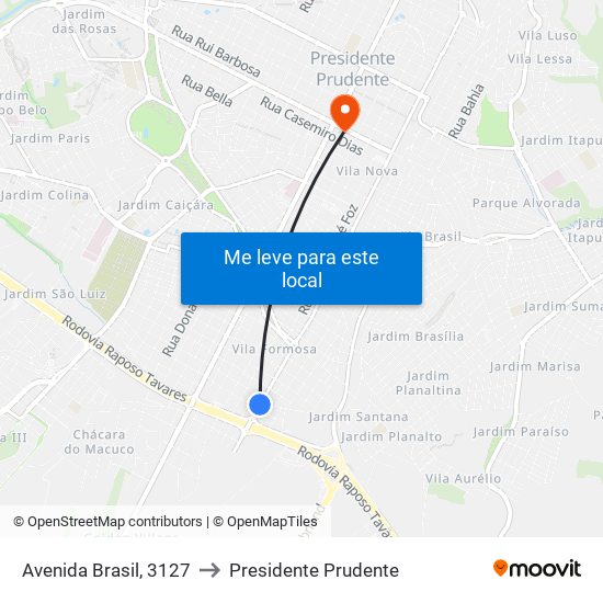 Avenida Brasil, 3127 to Presidente Prudente map