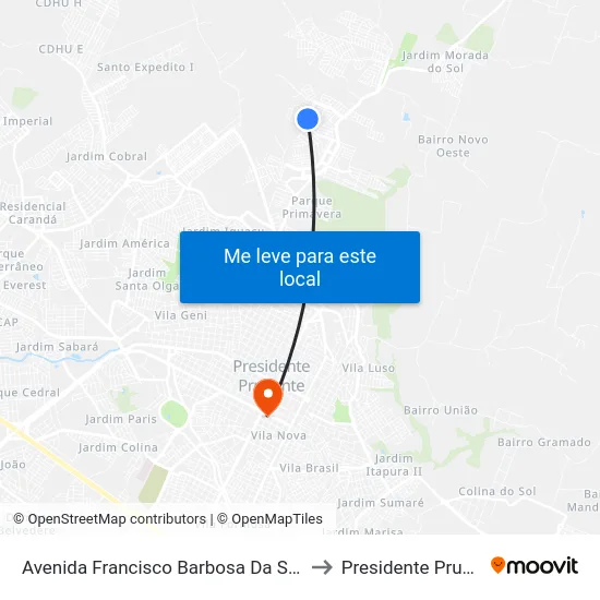 Avenida Francisco Barbosa Da Silva, 154 to Presidente Prudente map