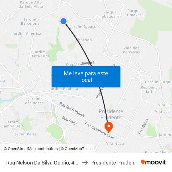 Rua Nelson Da Silva Guidio, 422 to Presidente Prudente map