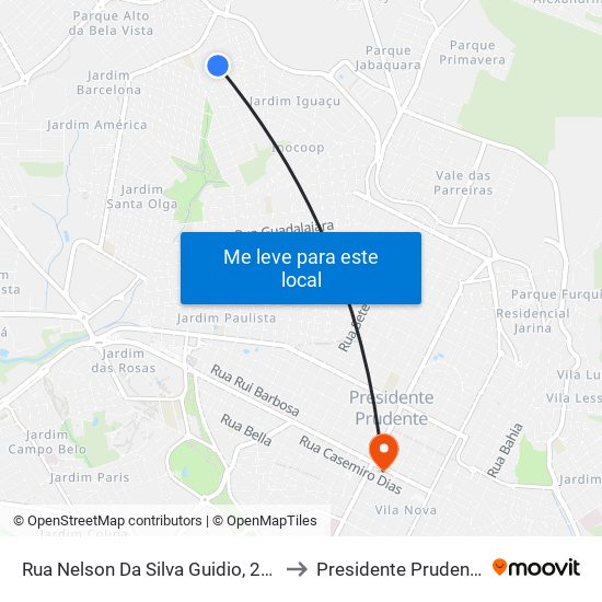 Rua Nelson Da Silva Guidio, 250 to Presidente Prudente map