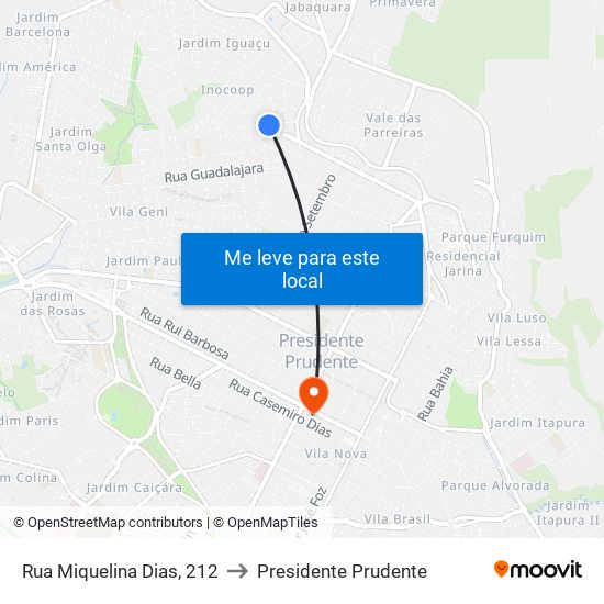 Rua Miquelina Dias, 212 to Presidente Prudente map