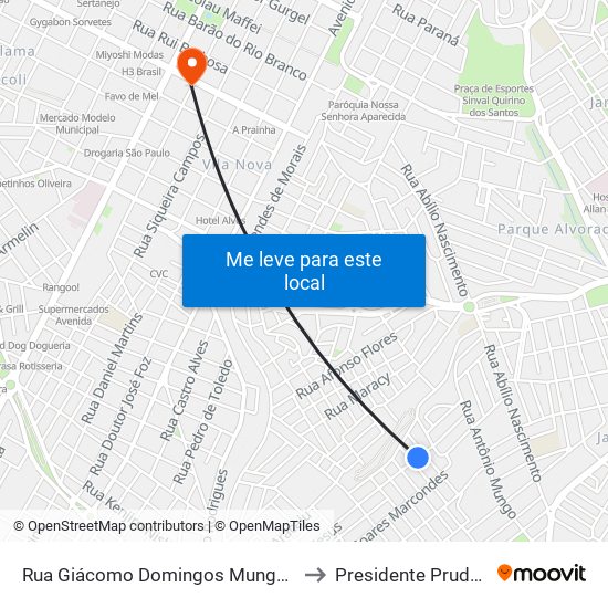 Rua Giácomo Domingos Mungo, 229 to Presidente Prudente map