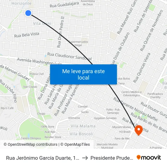 Rua Jerônimo García Duarte, 1155 to Presidente Prudente map