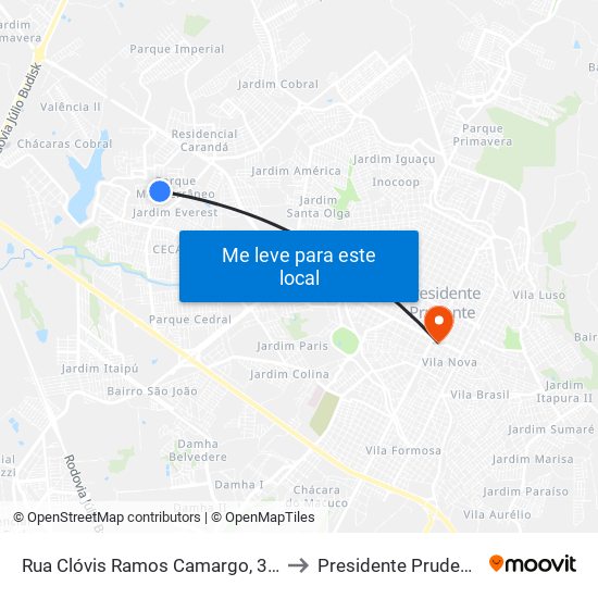 Rua Clóvis Ramos Camargo, 395 to Presidente Prudente map