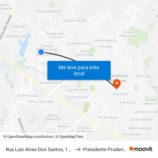 Rua Luís Alves Dos Santos, 186 to Presidente Prudente map