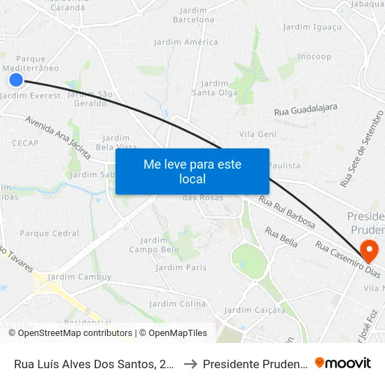Rua Luís Alves Dos Santos, 282 to Presidente Prudente map