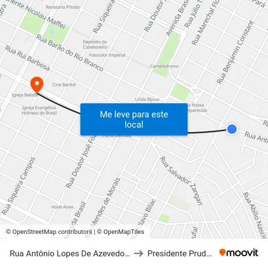 Rua Antônio Lopes De Azevedo, 326 to Presidente Prudente map