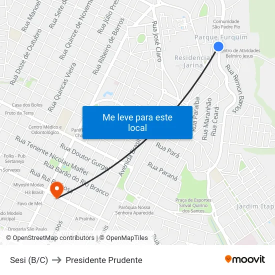 Sesi (B/C) to Presidente Prudente map