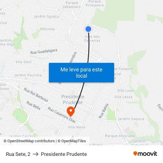 Rua Sete, 2 to Presidente Prudente map