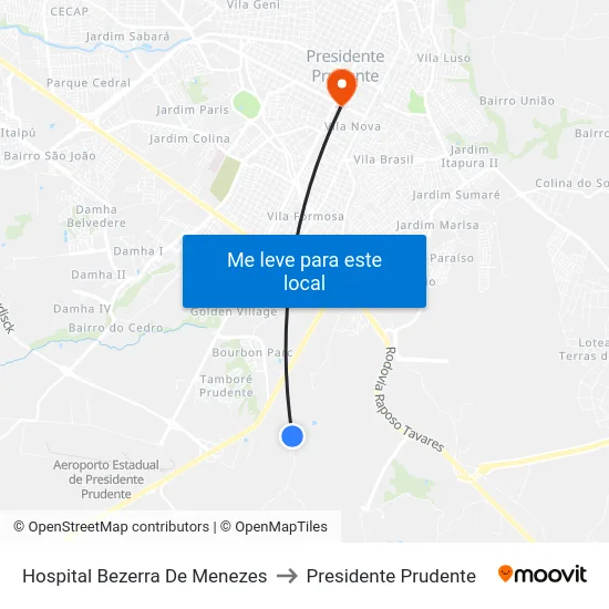 Hospital Bezerra De Menezes to Presidente Prudente map