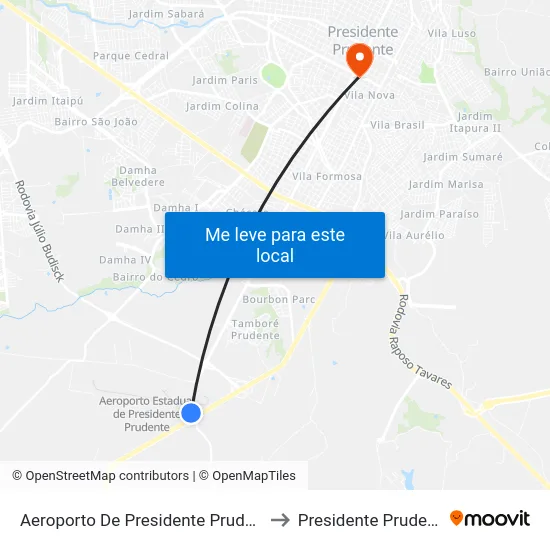 Aeroporto De Presidente Prudente to Presidente Prudente map