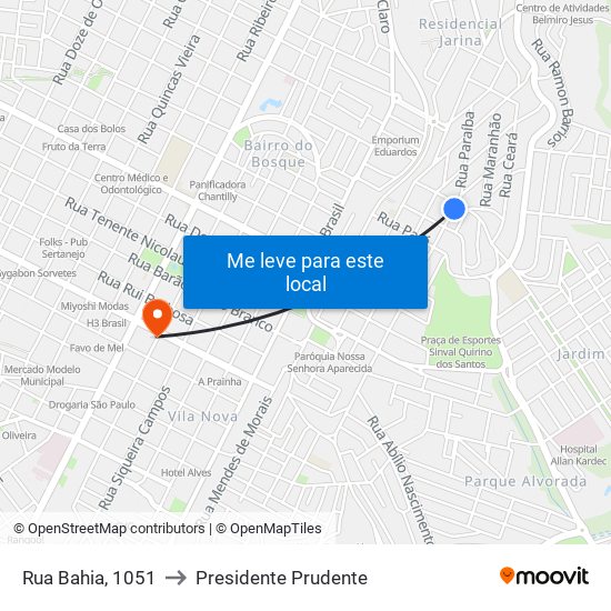 Rua Bahia, 1051 to Presidente Prudente map