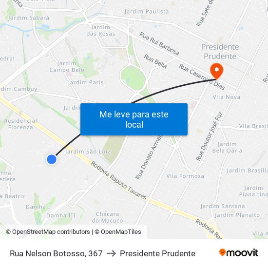 Rua Nelson Botosso, 367 to Presidente Prudente map