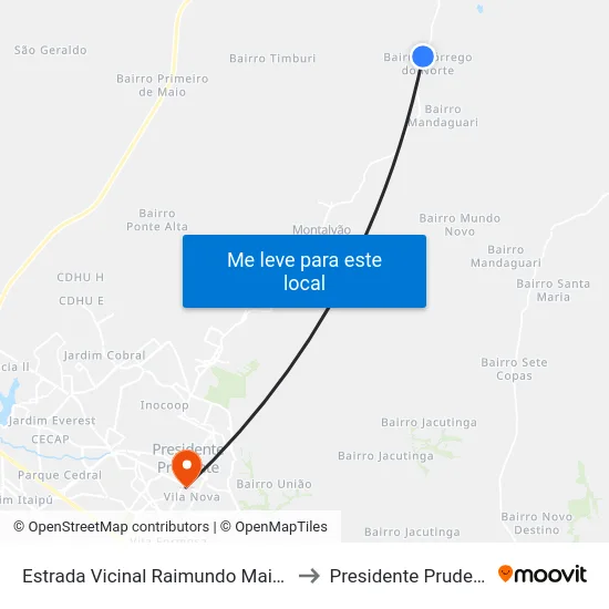 Estrada Vicinal Raimundo Maiolini to Presidente Prudente map