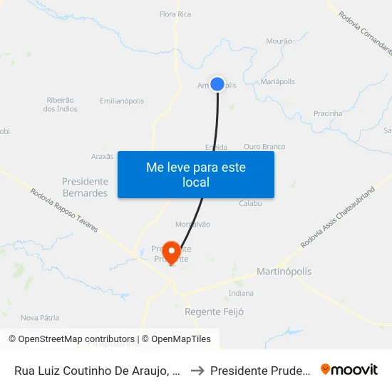 Rua Luiz Coutinho De Araujo, 315 to Presidente Prudente map