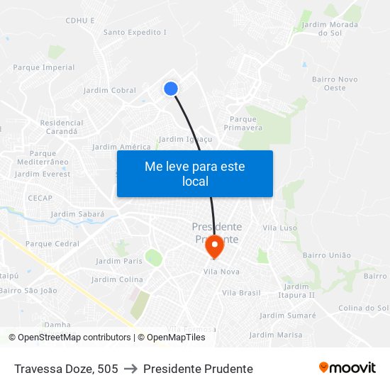 Travessa Doze, 505 to Presidente Prudente map