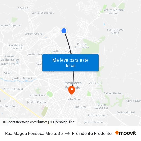 Rua Magda Fonseca Miéle, 35 to Presidente Prudente map