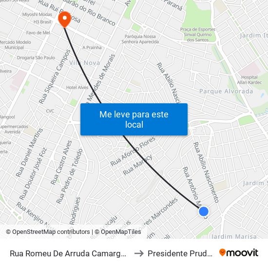 Rua Romeu De Arruda Camargo, 574 to Presidente Prudente map