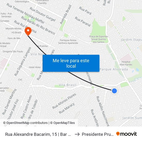 Rua Alexandre Bacarim, 15 | Bar Do Teixeira to Presidente Prudente map