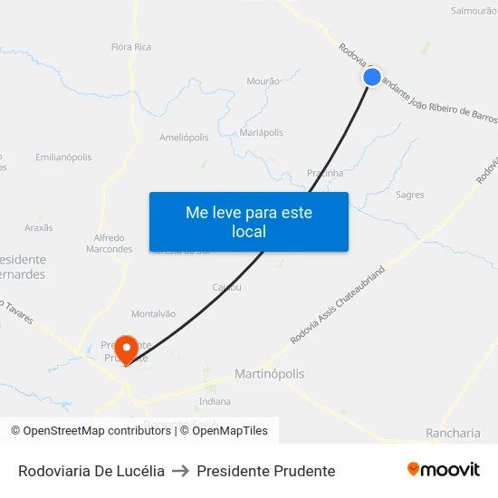 Rodoviaria De Lucélia to Presidente Prudente map