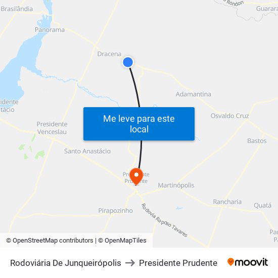 Rodoviária De Junqueirópolis to Presidente Prudente map