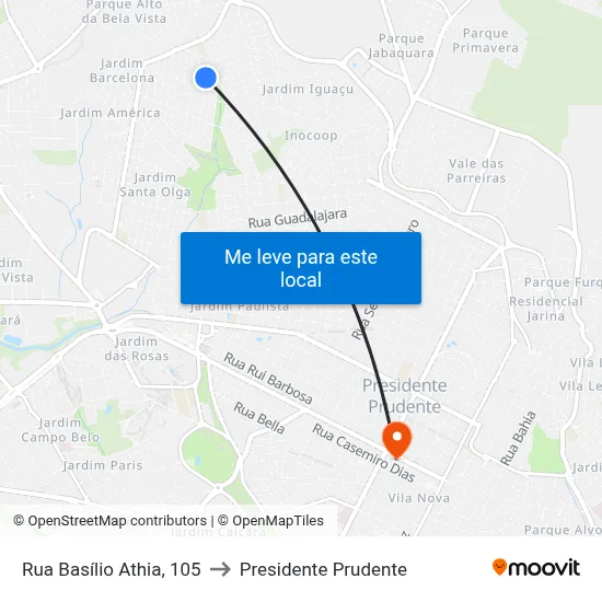 Rua Basílio Athia, 105 to Presidente Prudente map