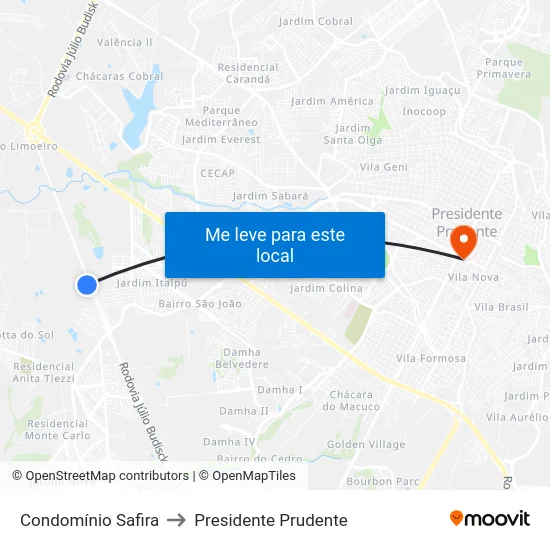 Condomínio Safira to Presidente Prudente map