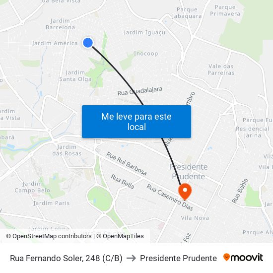 Rua Fernando Soler, 248 (C/B) to Presidente Prudente map