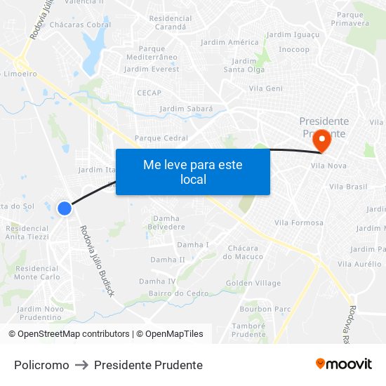 Policromo to Presidente Prudente map